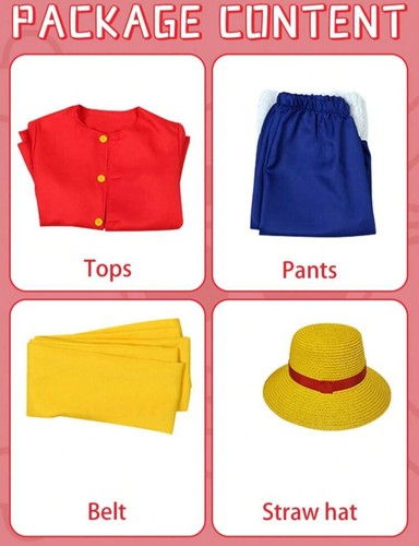 Kostüm, Einteiler Kostüm, Cosplay, mit Hemd, Hose, Gürtel, Strohhut Größe 3T/4T - Bild 3 von 6