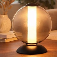 Tischlampe Tischleuchte Wohnzimmerlampe Schwarz Glaskugel Rauch Led H 21 Cm