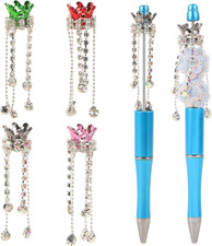 4Pcs Cute Crown Tassel Focal Beads for Beadable Pens Colorful Pen Cap Decoration