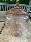 Vtg Anchor Hocking Manhattan Pink Depression Glass Beehive Biscuit Cookie Jar 7”