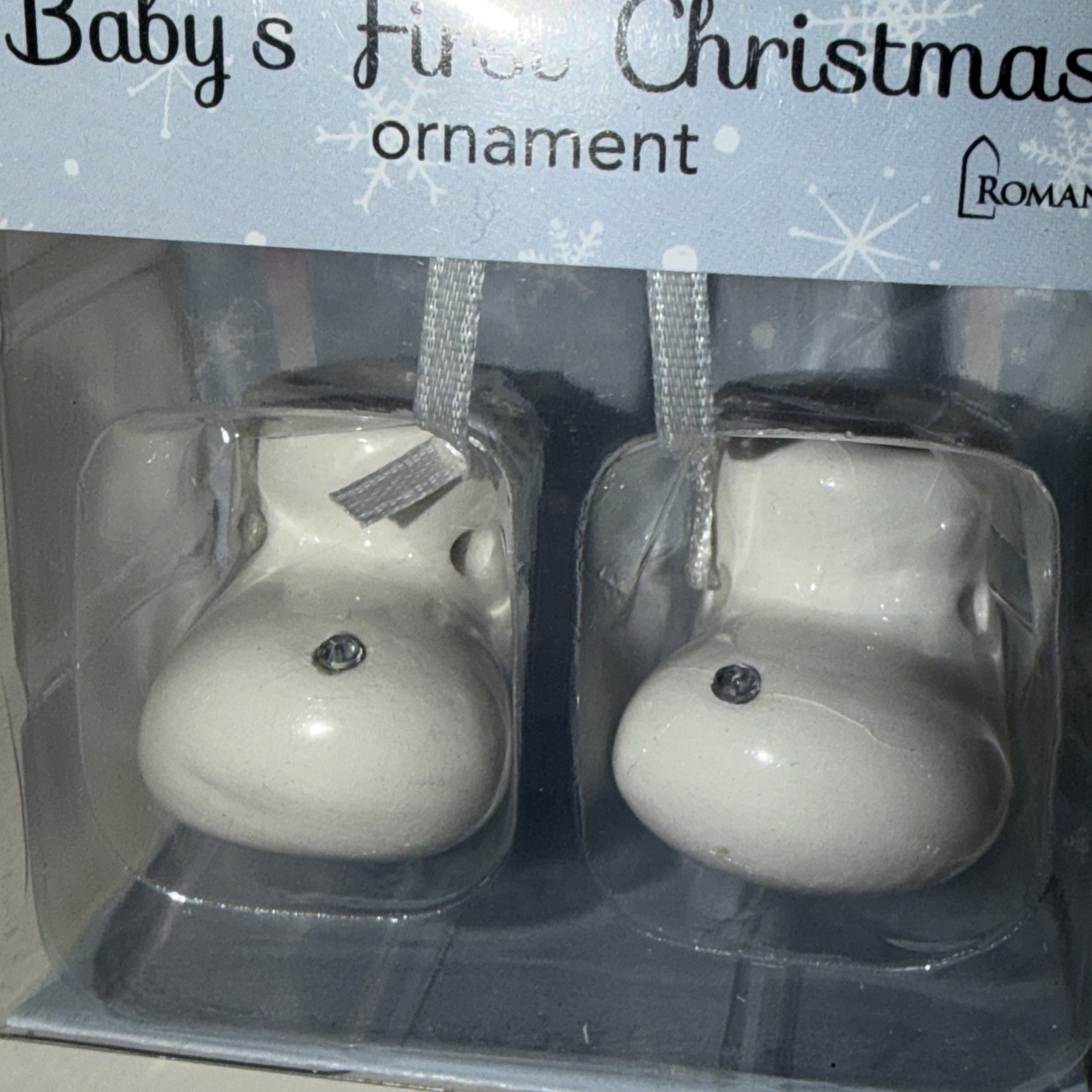 ROMAN  1&rdquo; 👶 Baby's First Christmas 👶 Ornament 🎄 Porcelain Booties