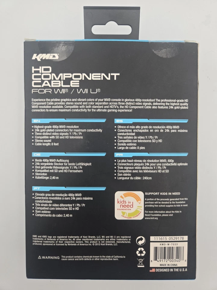 KMD 8' HD Component Cable for Nintendo Wii | Wii U (Brand New | NIB | Sealed) - Image 2 of 2