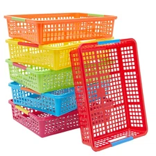 6 Pack Colorful Bins for Classroom Organization for Paper, Homework, 13.5 x 10"