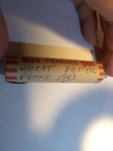 WHEAT PENNY ROLL WITH A KEY 1943-S BU STEEL WHEAT PENNY SHOWING - Picture 3 of 3