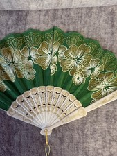 New Green and Gold Floral Hand Fan