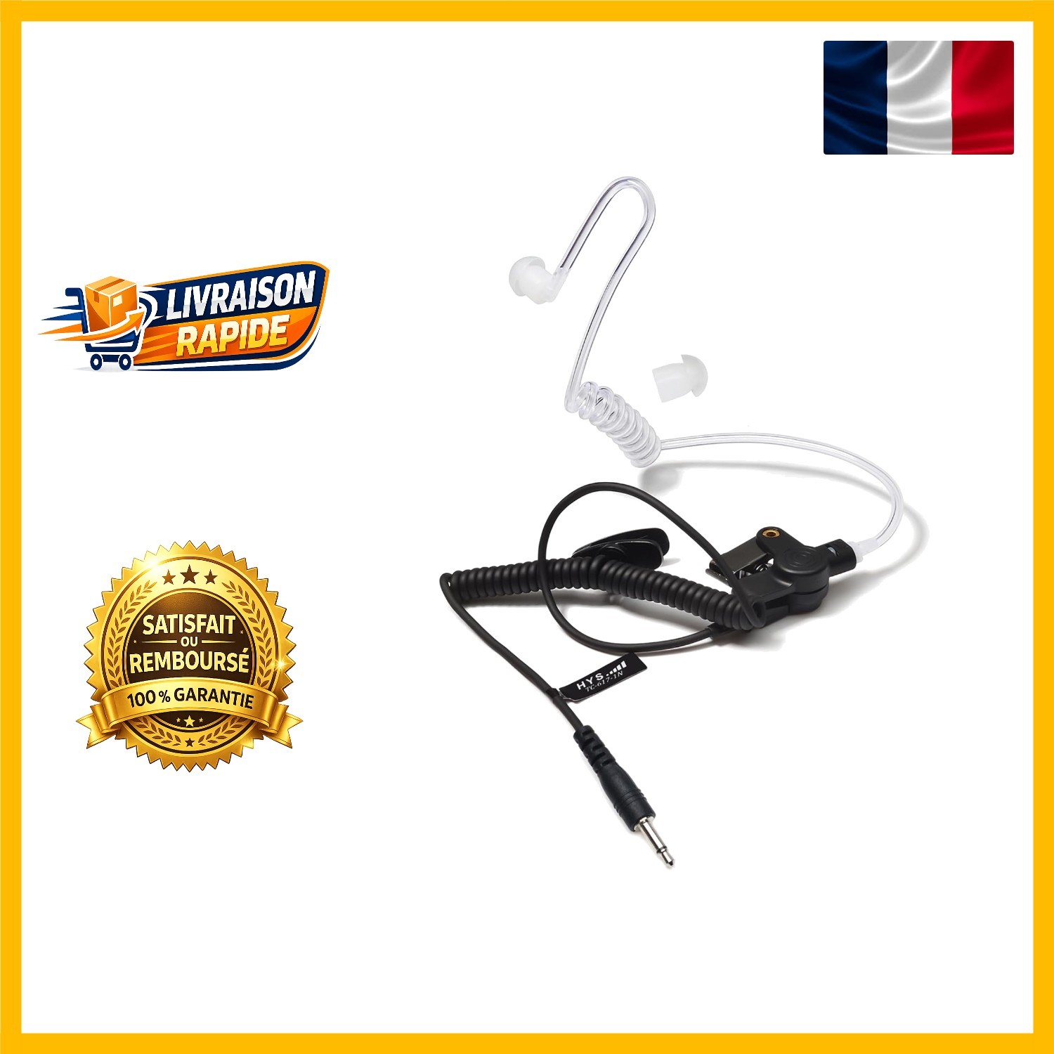 Oreillette HYS TC-617-1N noire 3.5mm pour radio bidirectionnelle