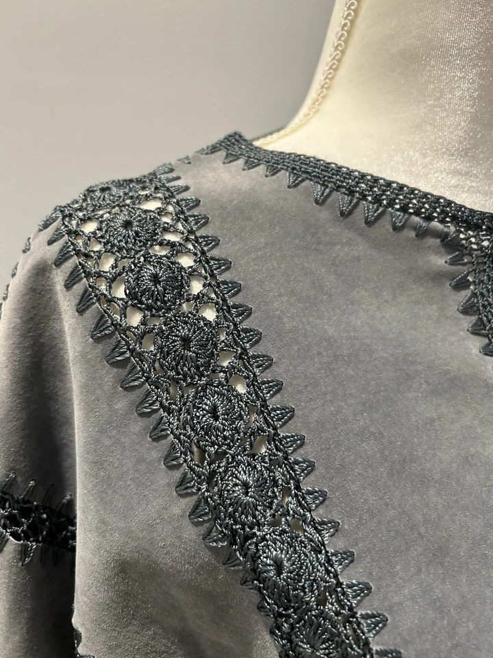 Overland Leather Suede jacket Patchwork Crochet Lace Vintage Y2K size 8 Medium - Image 2 of 4