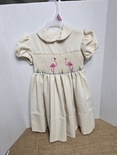 Vintage Child's Smocked Dress Size 4-5 Handmade Pink Flamingos Motif