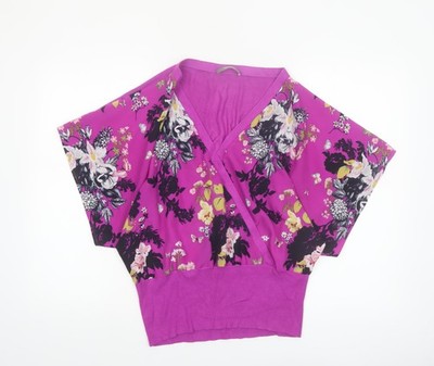 Oasis Damen Wickelbluse rosa Blumen M Kurzarm V-Ausschnitt