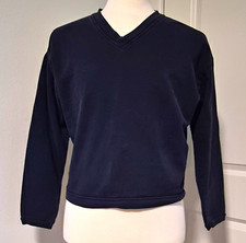 Fresh Produce Navy Blue V-Neck Cotton Sweatshirt Long Sleeve Sz S Made in USA