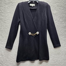 St John Collection By Marie Gray Black Knit Jacket Sz 2 Silver Buttons