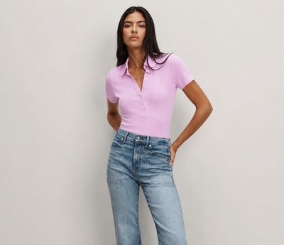 $198 VERONICA BEARD  Kearney Cotton Polo T-Shirt Sz S Pink Lavender