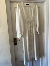 Zara Off White Long Sleeve V-Neck Midi Dress, Medium