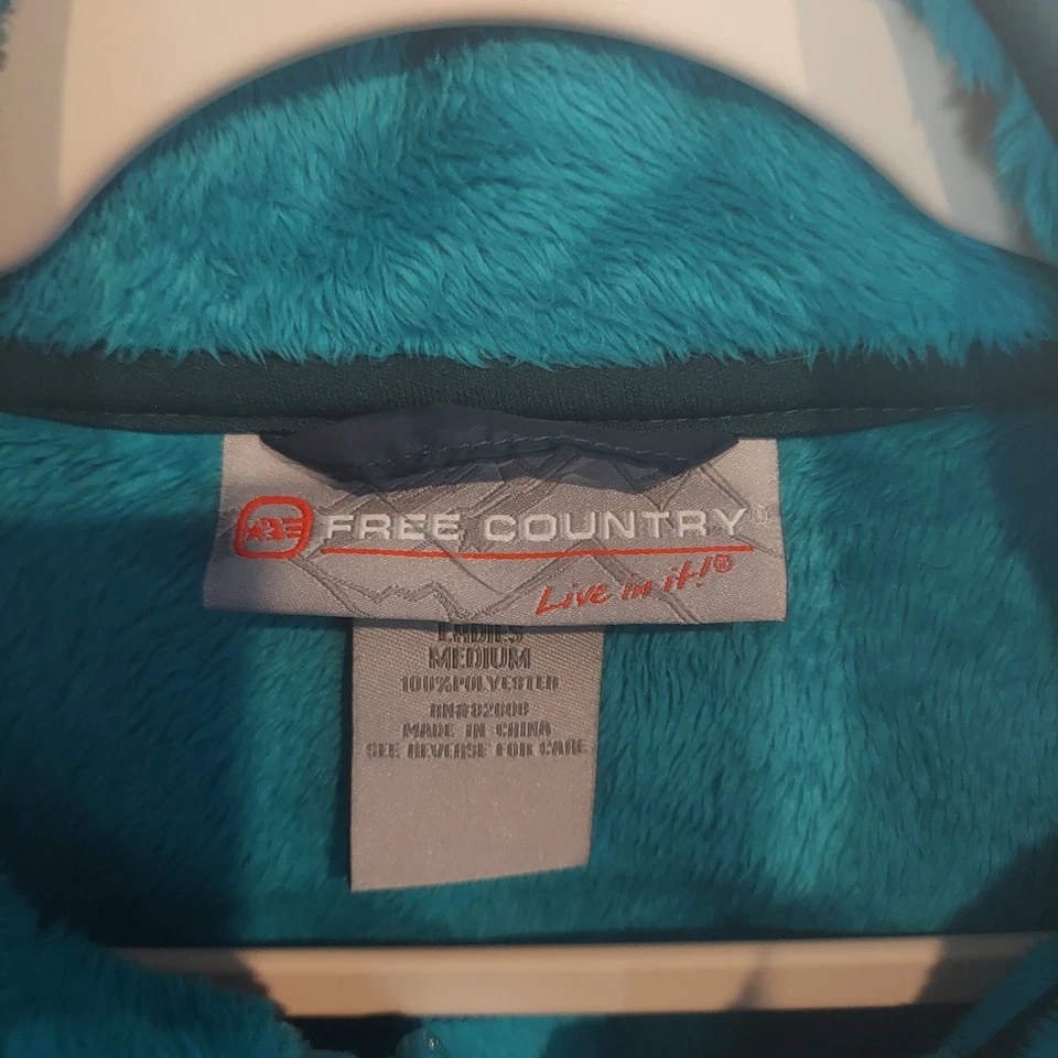 Chaqueta polar Free Country para mujer verde azulado cremallera completa manga larga talla mediana Foto 2 de 4