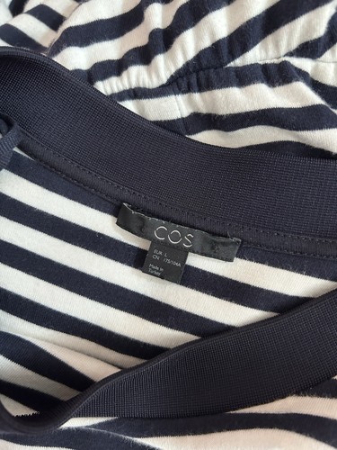 COS Navy & White Striped Brushed Cotton Flare Midi Dress Label Size L UK 14-16 - Picture 4 of 5