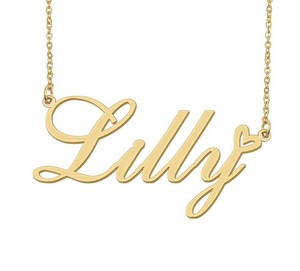 Authentic Lilly Name Necklace Heart Charm Pendant 18k Gold Plated Jewelry