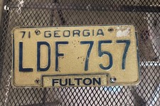 Georgia Vintage License Plate 1971-1975 Man Cave Hobby Blue and White GA
