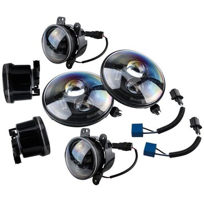 7 Inch LED Headlamps+4'' Fog Light Assembly for Jeep Wrangler 2/4-Door 2007-2018