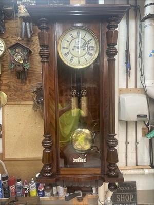 GUSTAV BECKER Vienna Regulator Two Weight 42  Tall Hand Carved W/ Porcelain Dial