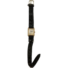 Vintage 18ct Gold Plated Raymond Weil Rectangular Wristwatch Leather Preloved