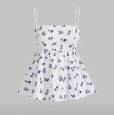 Y2K Fairy Preppy Coquette Feminine Soft Girl Floral Babydoll Tank Cami Top L