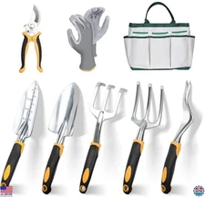 8-Piece Heavy Duty Gardening Tools Set, Stainless Steel, Non-Slip Grip