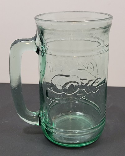 Vtg Coca-Cola Green Embossed Glasses-5.5" Mug w/Handle, 4.25" and 3.25" Glasses - Picture 7 of 12
