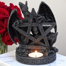 Dragon Pentagram Candle Holder Gothic Ornament Figurine Black Pagan Wiccan