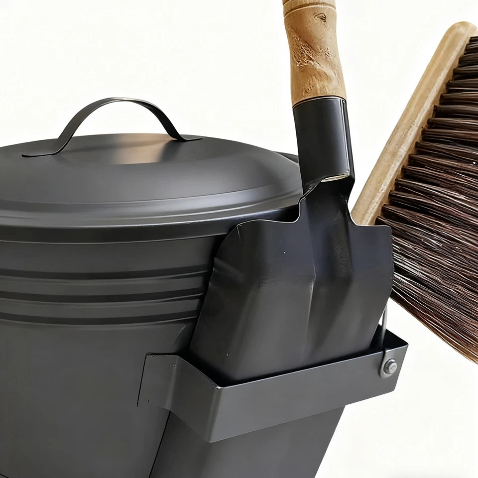 Weißblech-Ascheeimer mit Deckel, Schaufel, Besen für Kamine, Feuerstellen, Öf - Bild 3 von 4