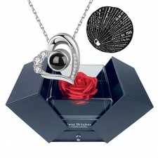 Valentines Day Gift Preserved Rose Gift Box with I Love You 100 Necklace Box