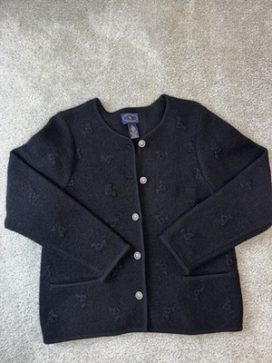 #ad Vintage Boiled Wool Sweater Jacket Chelsea Cambel M Black $44.00