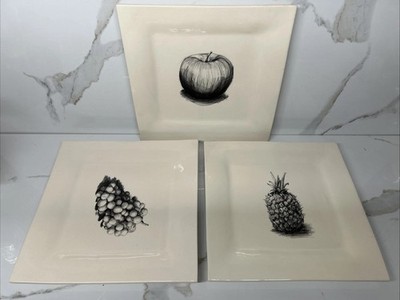Artful Environments Pottery/Ceramic 13-3/8  Square Lot Of 3 Hanging Plate Apple