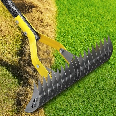 Dual-Action Thatch Rake for Lawn - Efficient 15'' Thatching Rake with Sharp De...