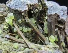 Cristalli di zolfo nativi 121 g esemplare di minerali Stibnite & nativi, Lengshuijiang, Cina!