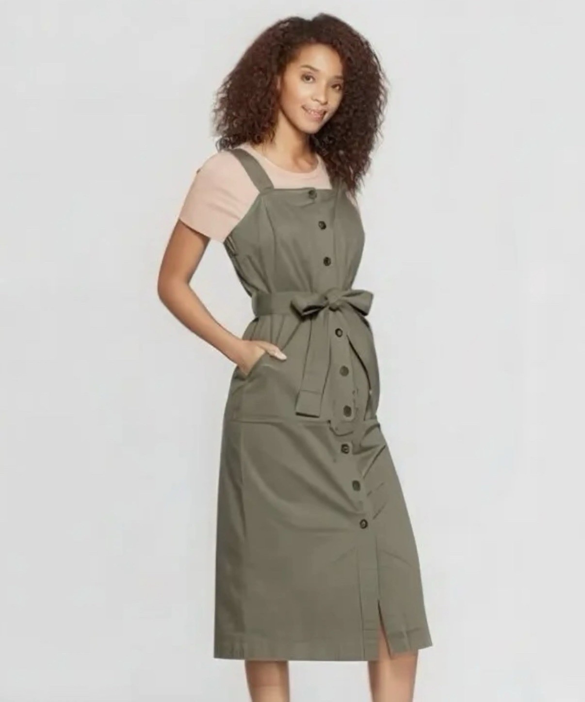 Universal Thread Olive Green Button-Down Dress wi… - image 1