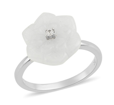 Fashion Flower Ring White Jade Zircon Dainty Size 7 Sterling Silver ADORABLE!!