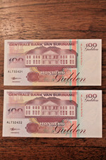 1998 Suriname 100 Gulden UNC Sequential Banknotes Uncirculated Consecutive P139b