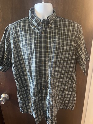 L.L. Bean Plaid Button Up Shirt Large Traditional Fit Short Sleeve Cotton Blue