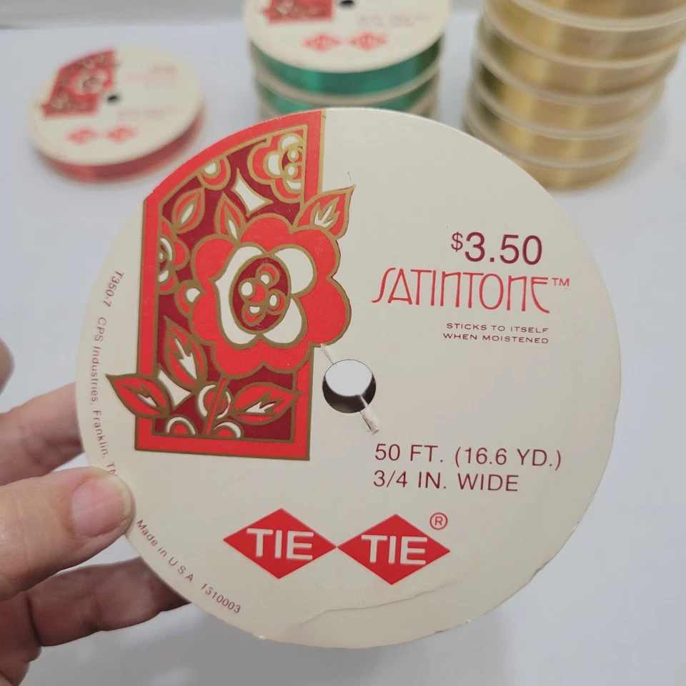 Lot Of 12: New NOS Vtg SATINTONE Ribbon Red Green Gold Christmas 3/4" Inch - Image 4 of 4
