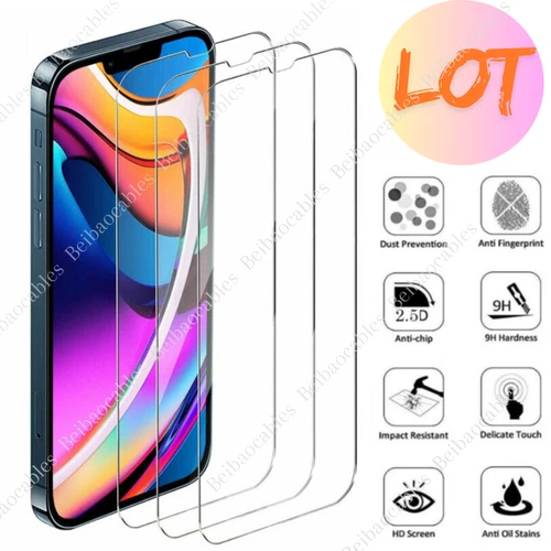 Wholesale LOT Tempered Glass Screen Protector for iPhone 16 15 Pro 14 13 12 11 X - Picture 1 of 41