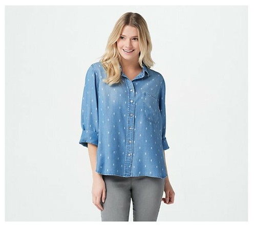 Seitenstich Tencera bedruckt 3/4-Ärmel Knopf Tunika Denim Indigo Daze Medium - Bild 1 von 3