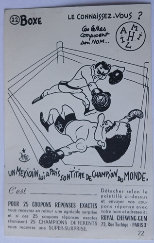 1959 Royal Chewing Gum Carte Boxe Boxeur ALPHONSE HALIMI Boxing trading Card - Foto 3 di 9