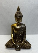 Buddha Statue Gold Tone Zen Sculpture Figurine Home Decoration Resin 9 inch