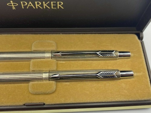 Parker Ambassodor Set Heavy Silver Plated Ballpoint Pen & 0.9 Pencil New In Box - Picture 2 of 5