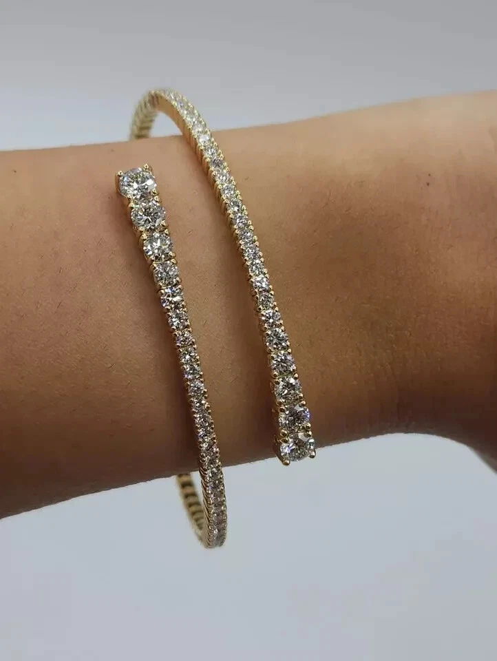 3Ct Round Lab Created Diamond Women's Bangle Bracelet 14K Yellow Gold Plated 7" - Image 2 of 3