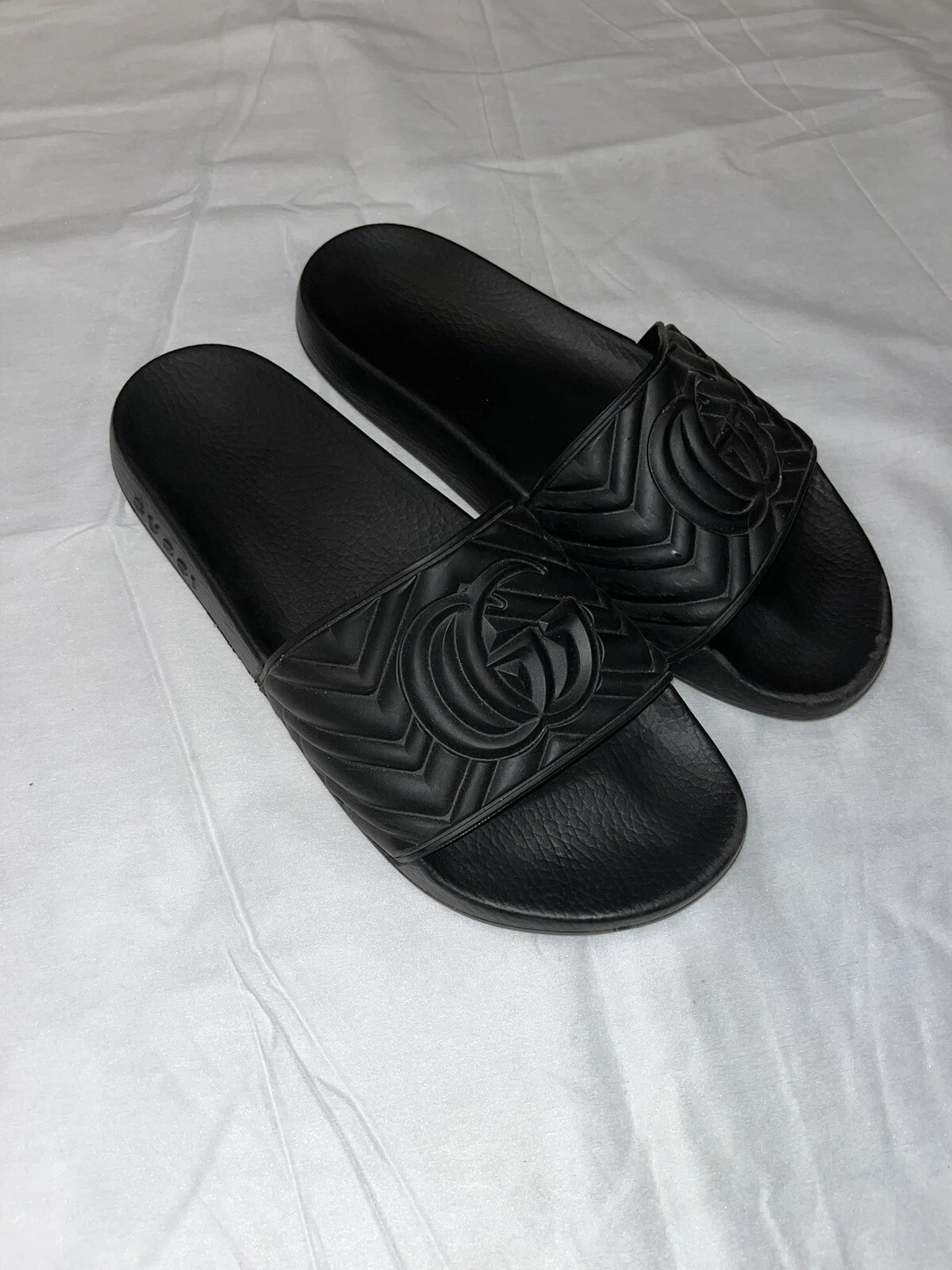 Gucci Homme Matelassé Caoutchouc Slide/Chaussures Taille U.S. 11 Slides Noir GG
