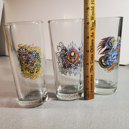 Lot of 7 Don Ed Hardy Tumblers Scotch Drink Shot Glass Tattoo Koi Skulls Geisha - Picture 11 of 17