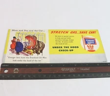VINTAGE 1945 STANDARD OIL CO INK BLOTTER ADVERTISING CARD UNDER HOOD CHECK UP