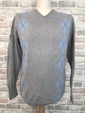 PGA TOUR Golf Mens Grey Argyle/Diamond Knit Sweatshirt Jumper Size Small