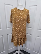 Fat Face Mustard Floral Dress Size 10 Ruffle